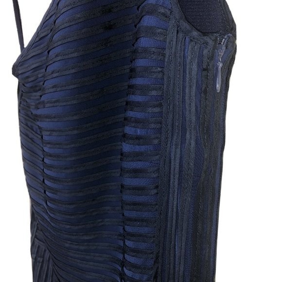 Adolfo Dominguez Designer Formal Midi Dress 6 One Shoulder Pintuck Navy Blue - Picture 7 of 14